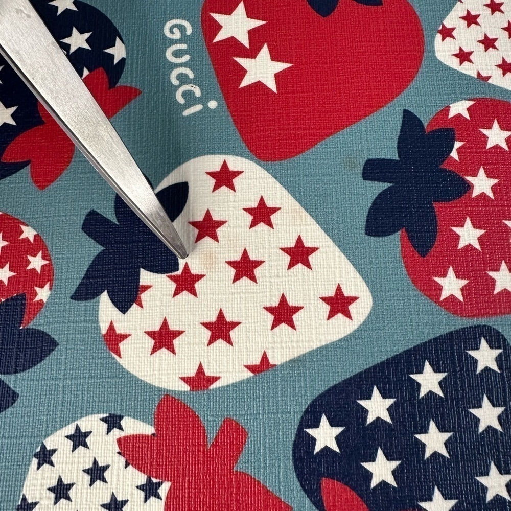 GUCCI Kids Strawberry & Stars Canvas Tote Bag Blue Italy 605614 Shoulder Strap - Picture 16 of 16